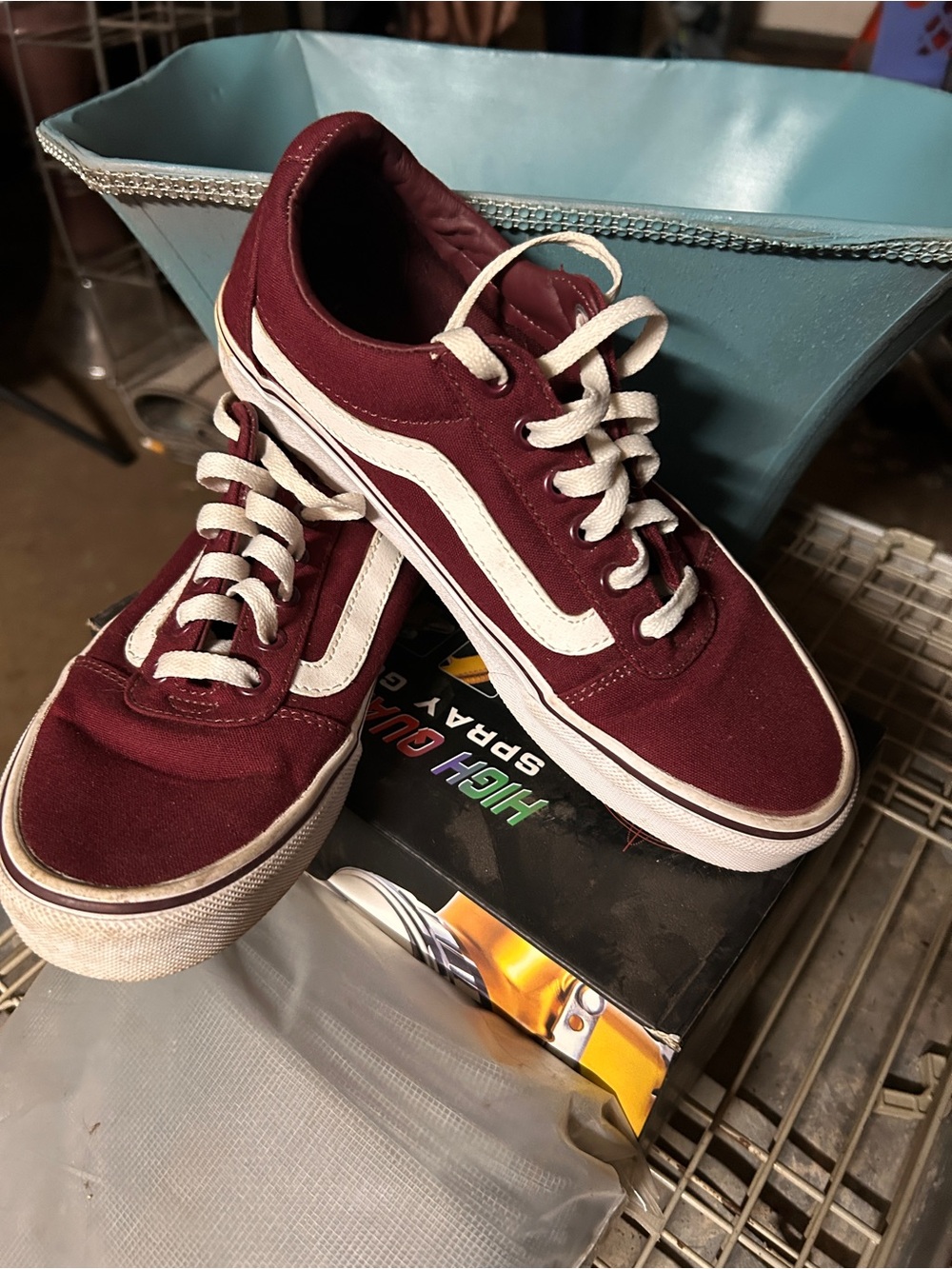 Vans Maroon and White Old Skool Sneakers